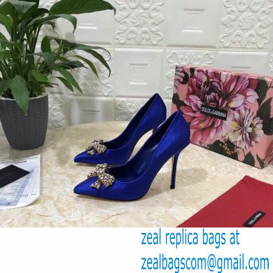 Dolce  &  Gabbana Heel 10.5cm Satin Pumps Blue with Crystal Bow 2021